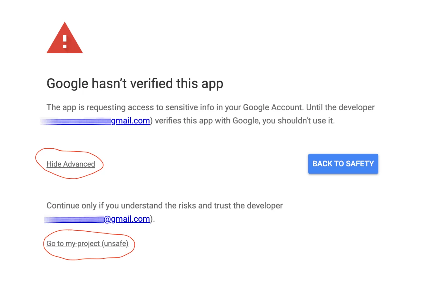 google verification warning